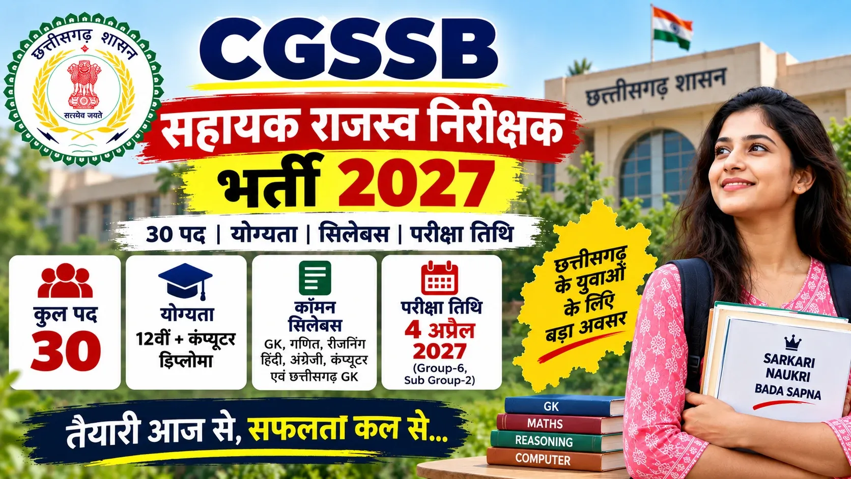 CGSSB सहायक राजस्व निरीक्षक भर्ती 2027, 30 पद, योग्यता और सिलेबस